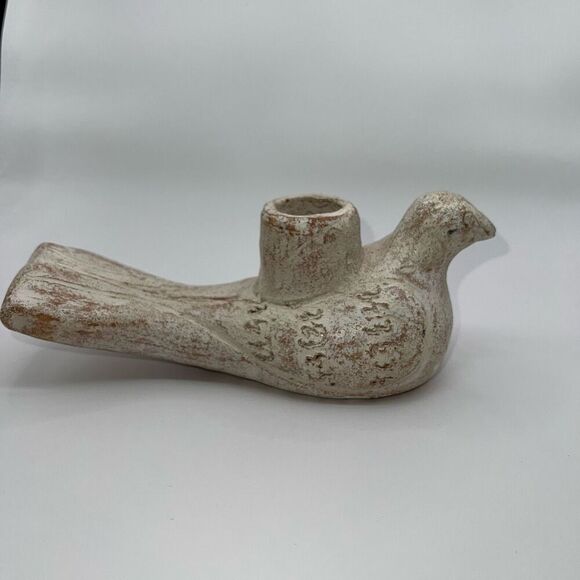 Painted Terra Cotta Hand Crafted Mexican Pottery Bird Taper Candle Holder Signed - Picture 6 of 8